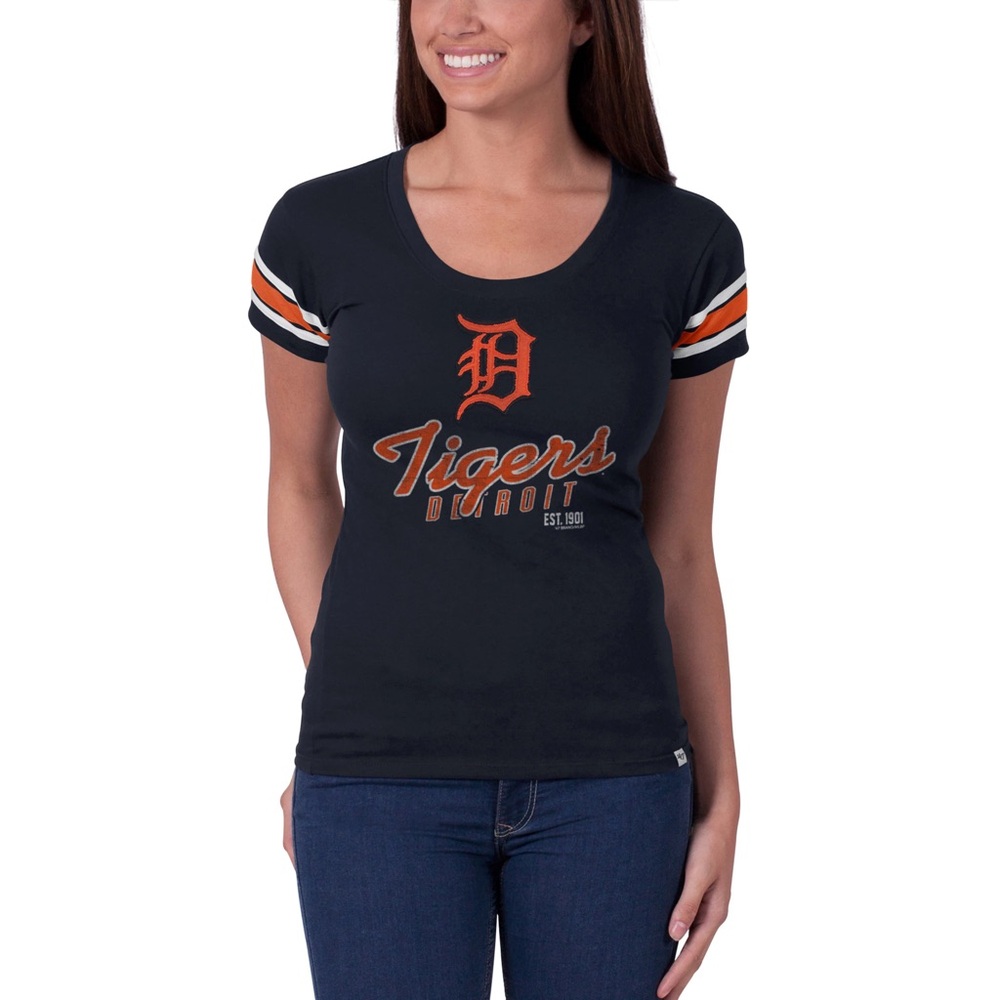 Women's Blue and Orange Detroit Tigers Tee